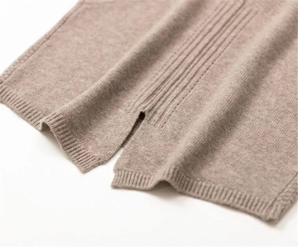 100% Cashmere Women's Solid Knitted Sweater Vest Short Sleeveless Pullover Sweater Slit Back (Gray S)