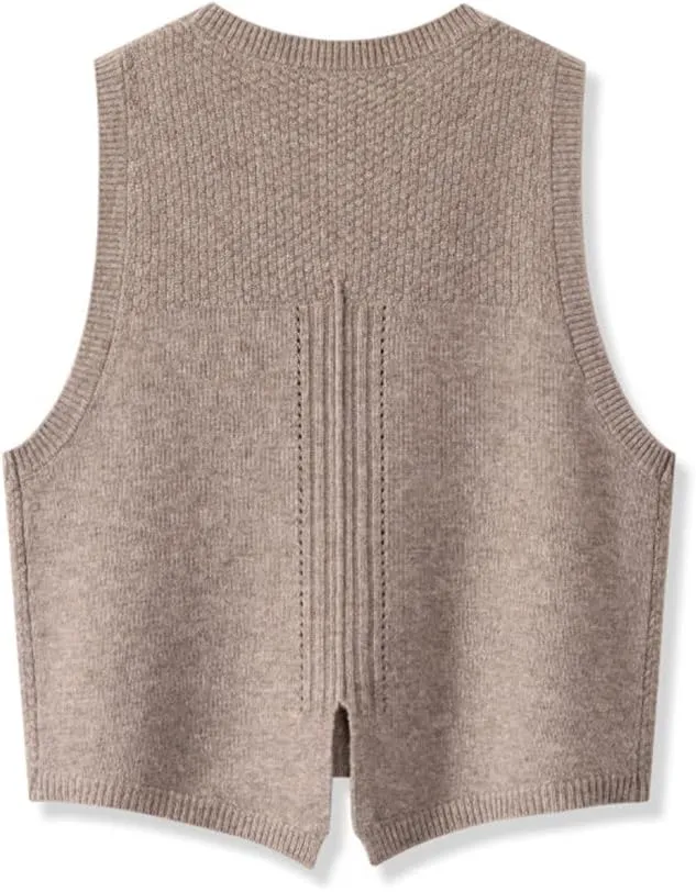 100% Cashmere Women's Solid Knitted Sweater Vest Short Sleeveless Pullover Sweater Slit Back (Gray S)