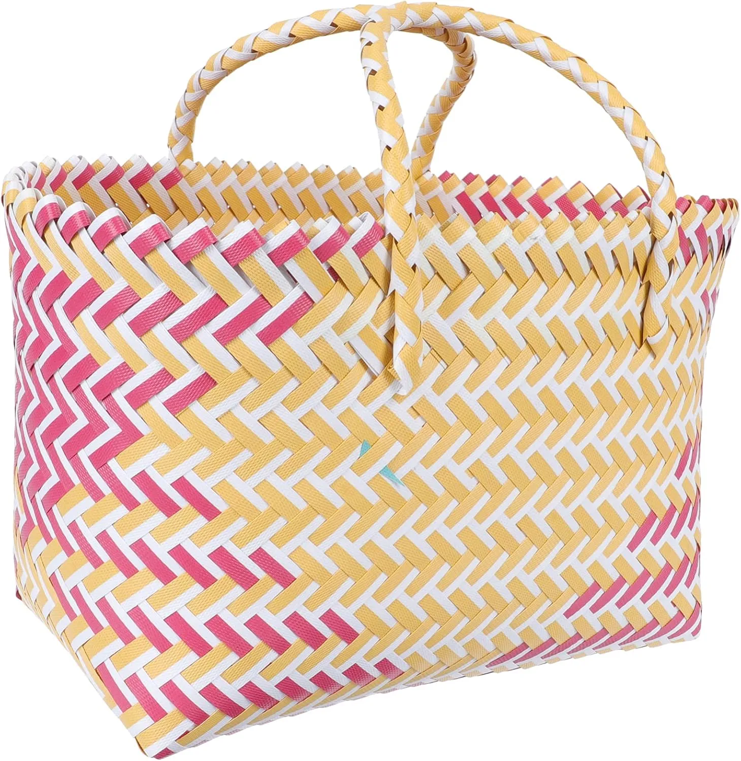 1Pc Women Hand Knitted Bag Stylish Striped Casual Tote Capacity Plastic Shopping Bag for Everyday Use Durable and Portable Design for Vegetables Cosmetics and More