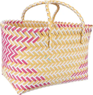 1Pc Women Hand Knitted Bag Stylish Striped Casual Tote Capacity Plastic Shopping Bag for Everyday Use Durable and Portable Design for Vegetables Cosmetics and More