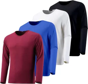4 Packs: Men's Quick Drying Long Sleeve Sports Performance T-Shirt, Sports Running Gym Exercise Long Sleeve T-Shirt top