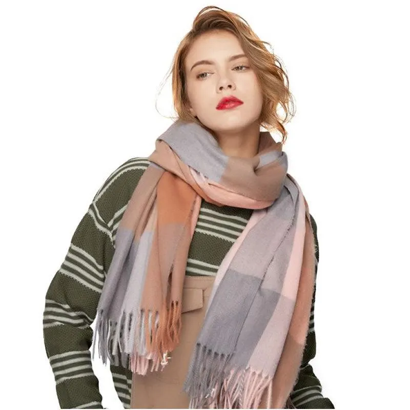 65Cm X 180Cm Plaid Soft Winter Scarf F6392C-4