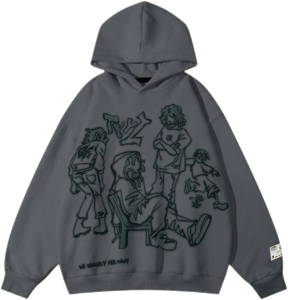 Aelfric Eden Mens Graphic Oversized Hoodie Cartoon Character Print Streetwear Casual hoodies y2k Hooded Sweatshirt