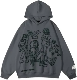 Aelfric Eden Mens Graphic Oversized Hoodie Cartoon Character Print Streetwear Casual hoodies y2k Hooded Sweatshirt