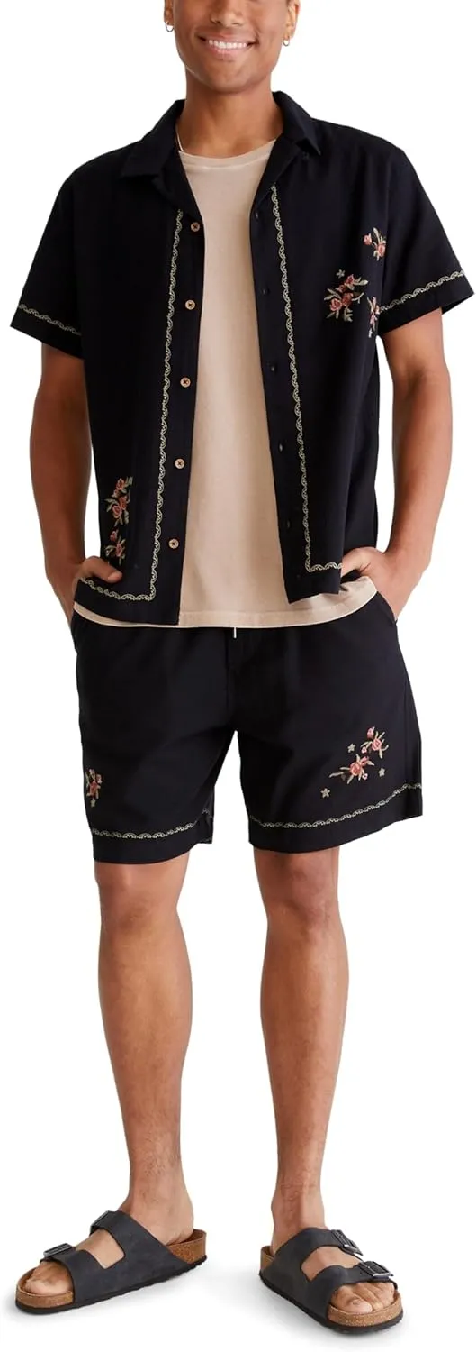 AEROPOSTALE Men's Short Sleeve Embroidered Floral Linen Shirt