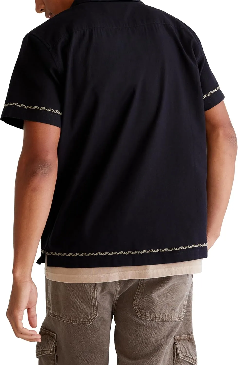 AEROPOSTALE Men's Short Sleeve Embroidered Floral Linen Shirt