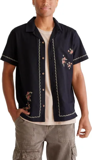 AEROPOSTALE Men's Short Sleeve Embroidered Floral Linen Shirt