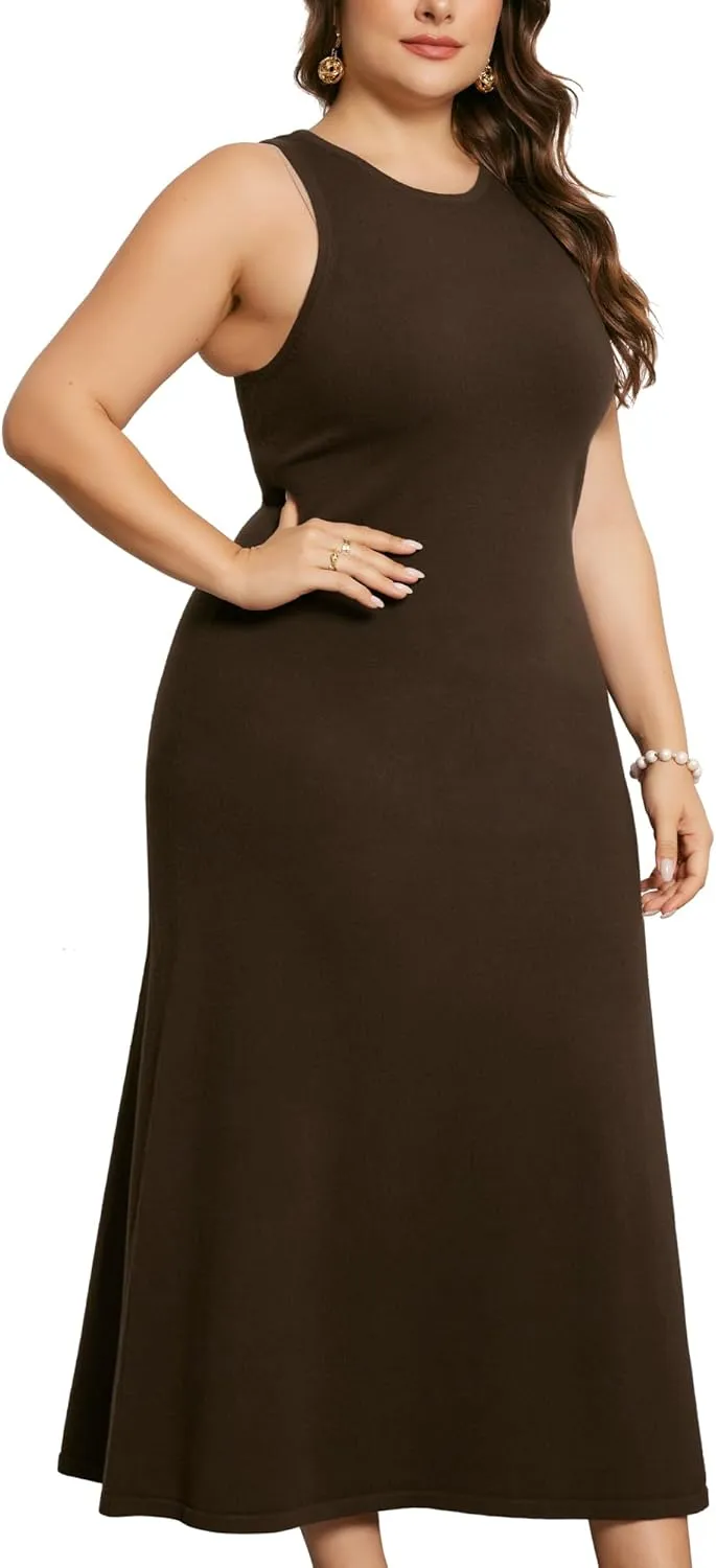 Agnes Orinda Plus Size Sweater Dress for Women Crewneck Sleeveless Knit Casual Sweater Tank Dress