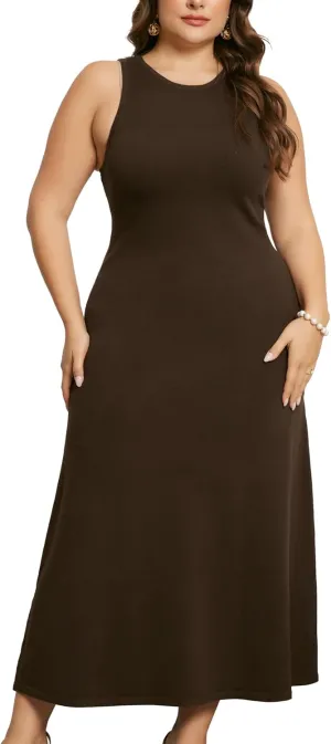 Agnes Orinda Plus Size Sweater Dress for Women Crewneck Sleeveless Knit Casual Sweater Tank Dress