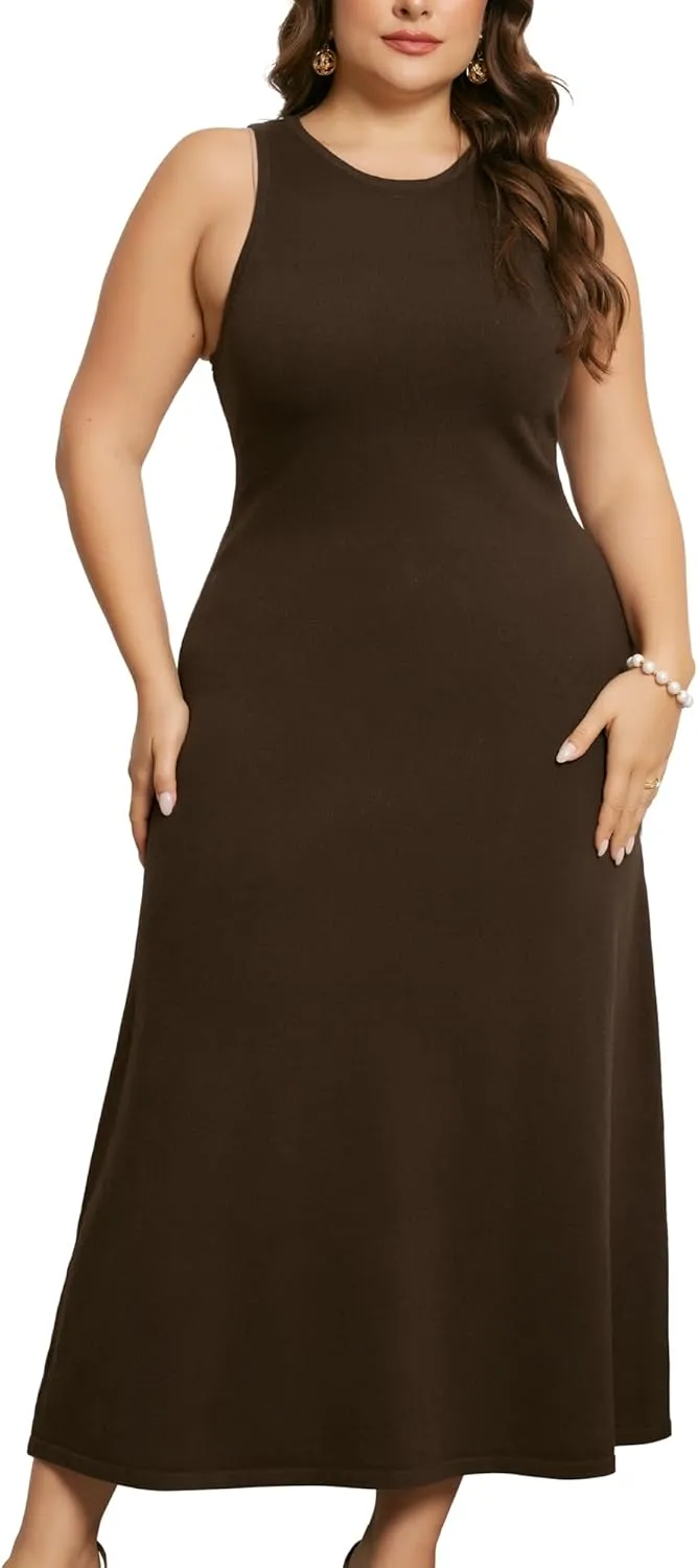 Agnes Orinda Plus Size Sweater Dress for Women Crewneck Sleeveless Knit Casual Sweater Tank Dress