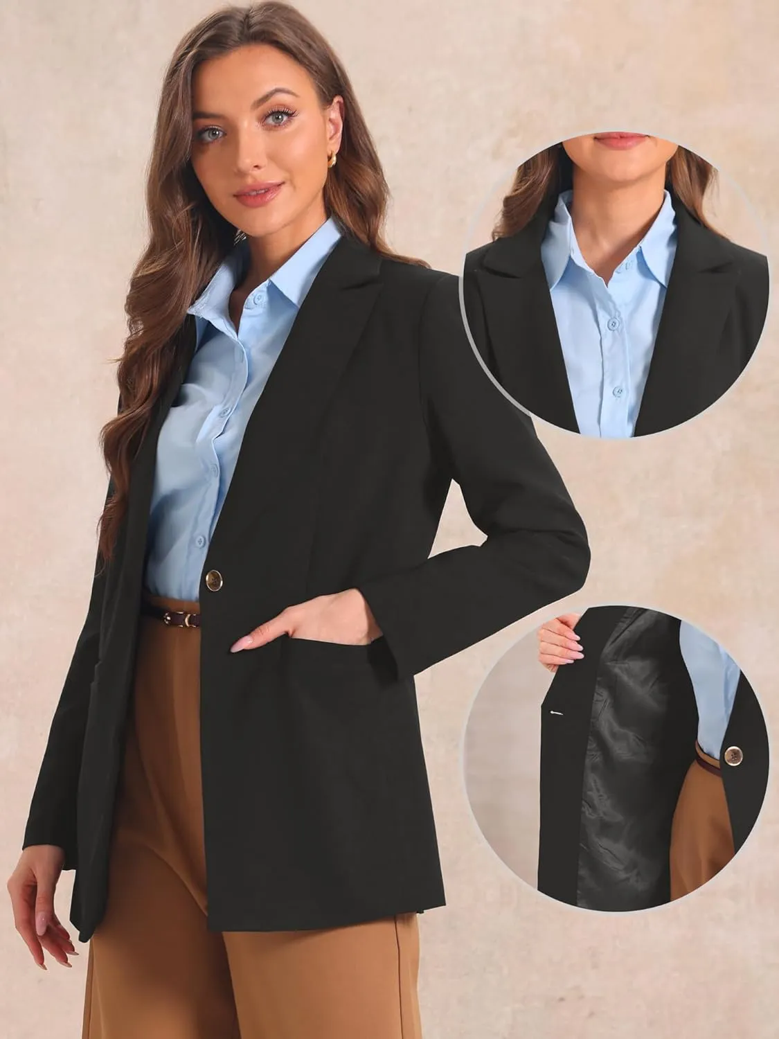 Allegra K Business Suit Blazer for Women's Notched Lapel Collar One Button Office Jacket