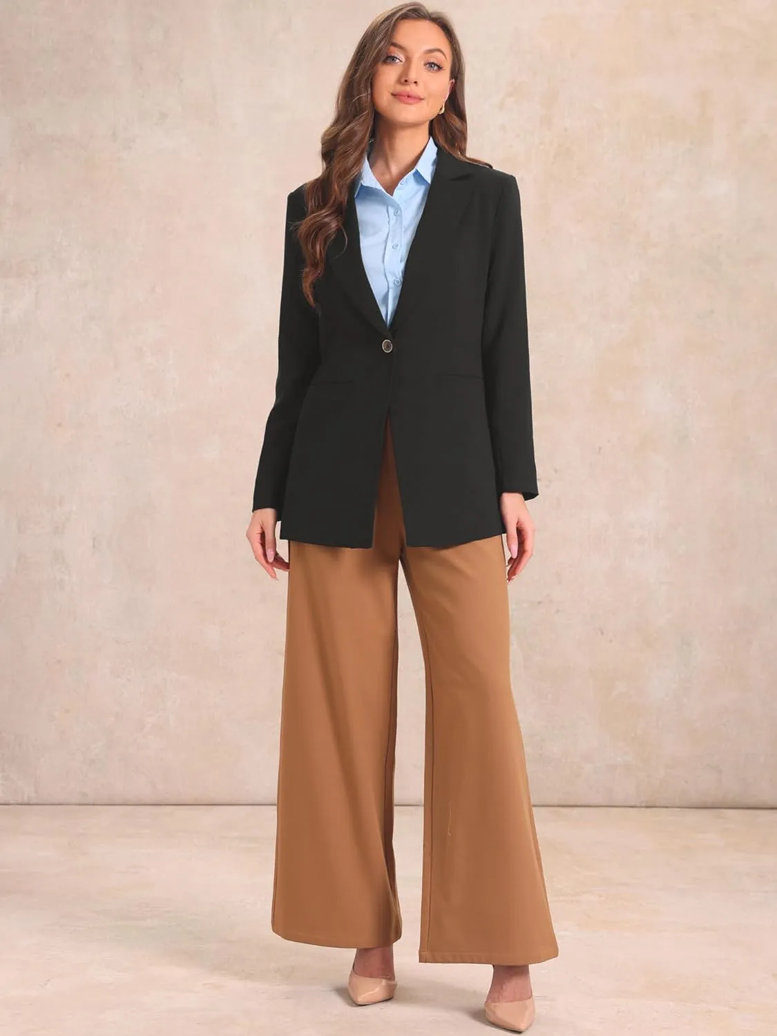 Allegra K Business Suit Blazer for Women's Notched Lapel Collar One Button Office Jacket