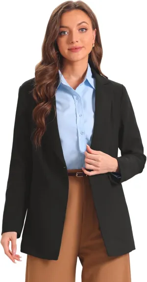 Allegra K Business Suit Blazer for Women's Notched Lapel Collar One Button Office Jacket