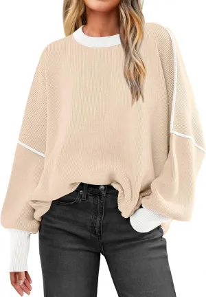 ANRABESS Womens Oversized Sweaters Fall 2024 Fashion Crewneck Batwing Long Sleeve Side Slit Knit Pullover Sweater Tops