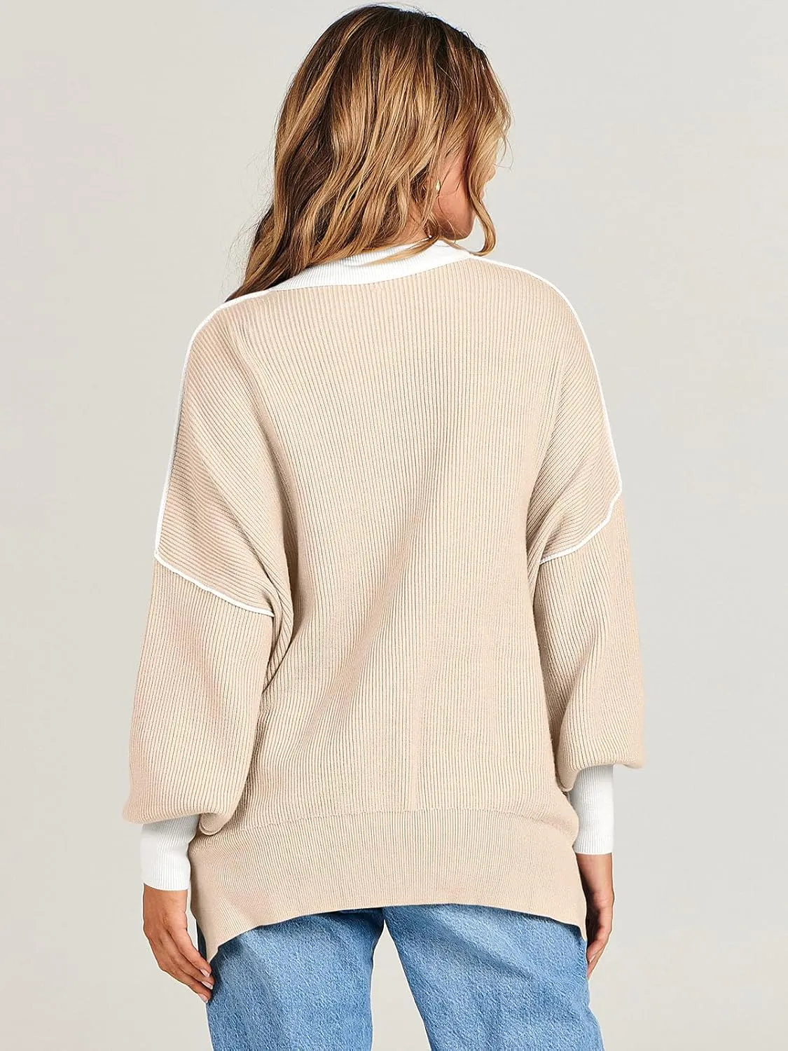 ANRABESS Womens Oversized Sweaters Fall 2024 Fashion Crewneck Batwing Long Sleeve Side Slit Knit Pullover Sweater Tops
