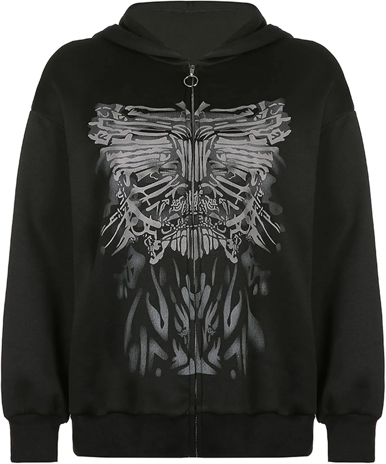 Aopwsrlyi Women's Y2K Zip Up Hoodies Gothic Vintage Graphic Print Sweatshirt Oversized Long Sleeve Casual Jackets Streetwear