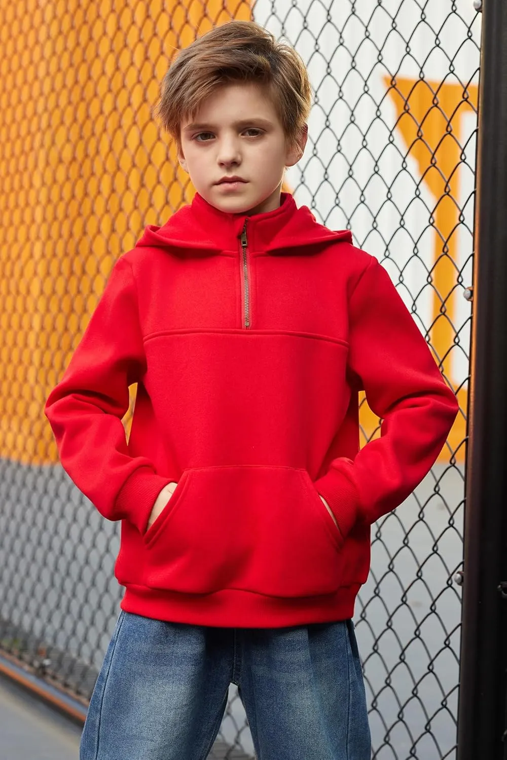 Arshiner Boy's Loose Fit Quarter-Zip Pullover Hoodie Sweatshirt - Lightweight Fleece - 4~12 Years Kids