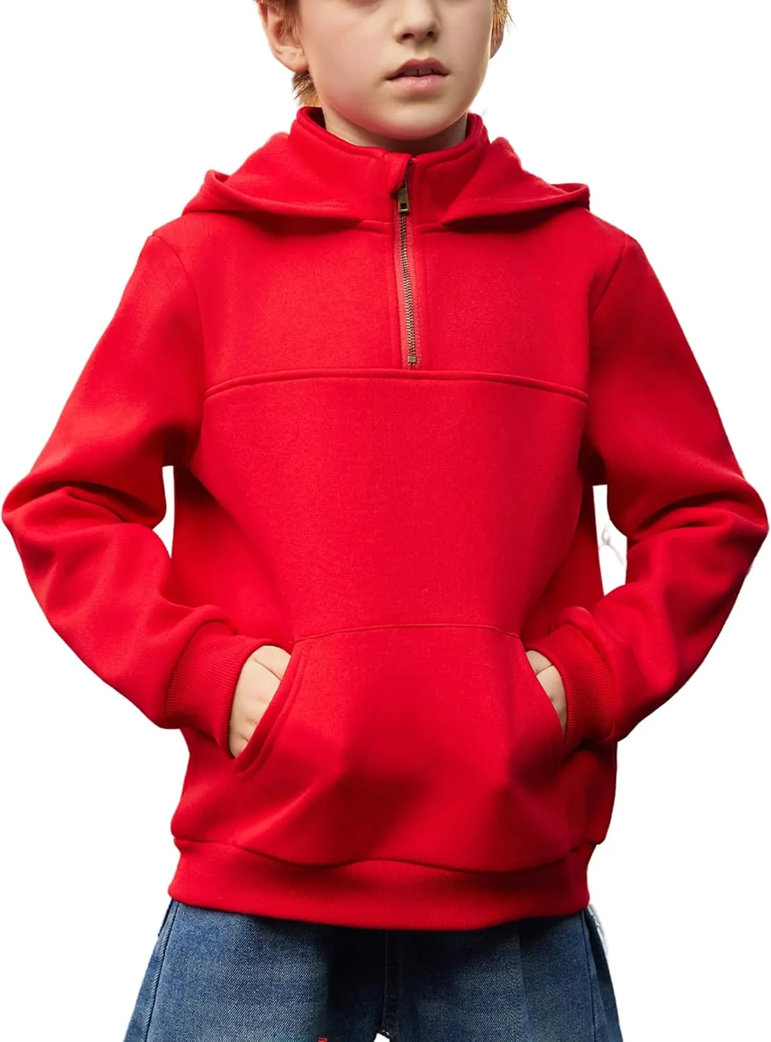 Arshiner Boy's Loose Fit Quarter-Zip Pullover Hoodie Sweatshirt - Lightweight Fleece - 4~12 Years Kids