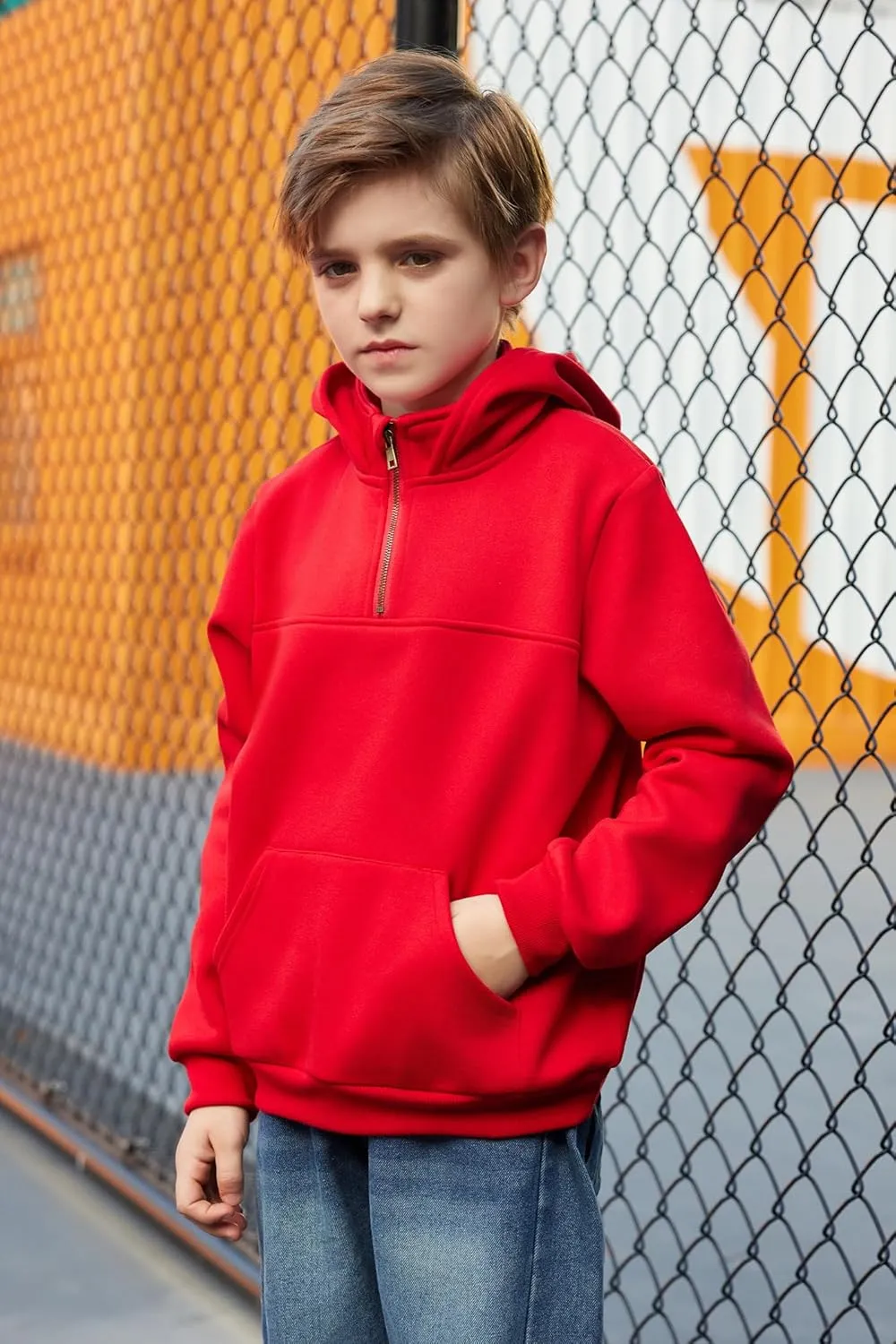 Arshiner Boy's Loose Fit Quarter-Zip Pullover Hoodie Sweatshirt - Lightweight Fleece - 4~12 Years Kids