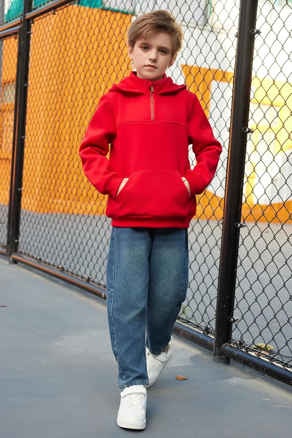 Arshiner Boy's Loose Fit Quarter-Zip Pullover Hoodie Sweatshirt - Lightweight Fleece - 4~12 Years Kids