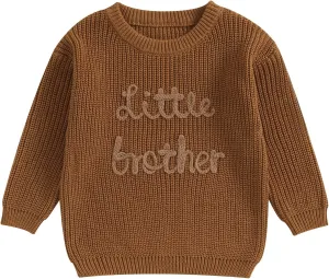 Big Brother Little Brother Matching Sweaters Baby Boy Letter Embroidery Crew Neck Long Sleeve Knitted Pullovers