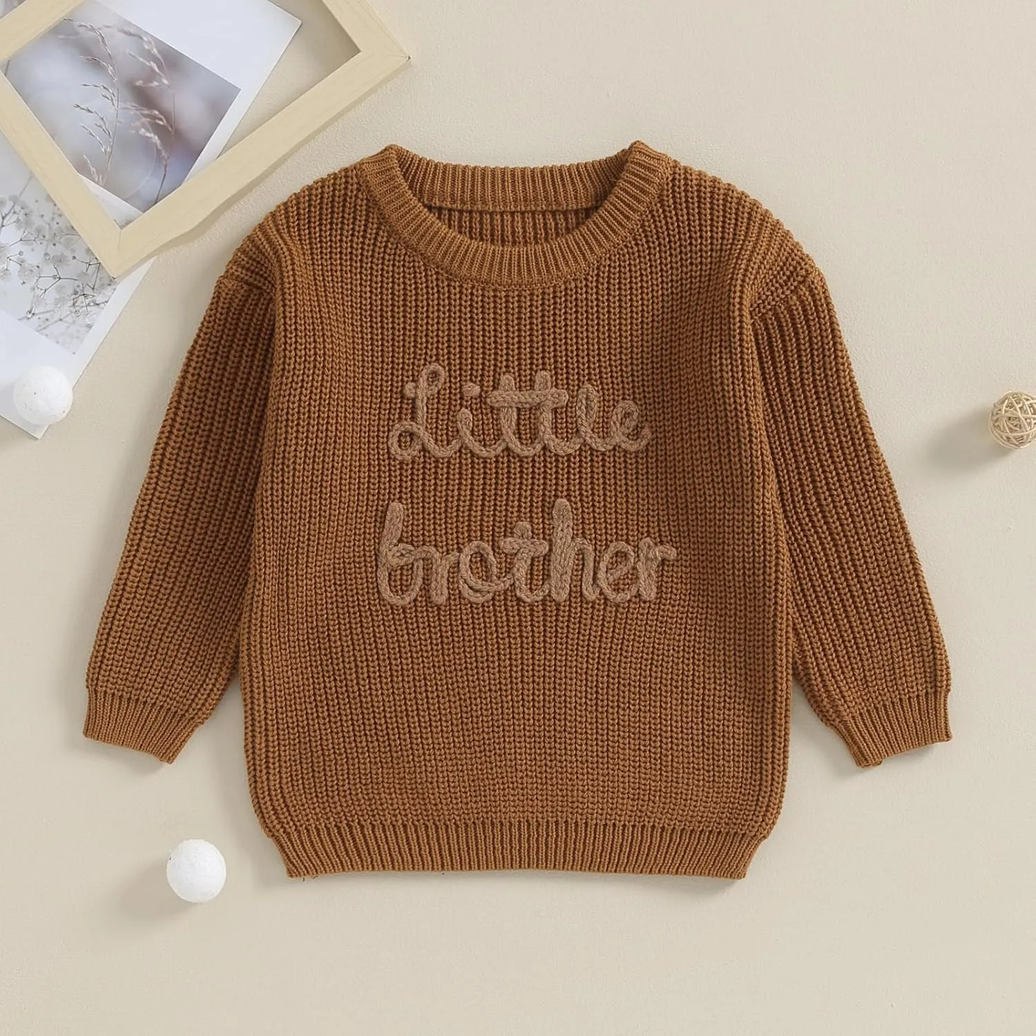 Big Brother Little Brother Matching Sweaters Baby Boy Letter Embroidery Crew Neck Long Sleeve Knitted Pullovers