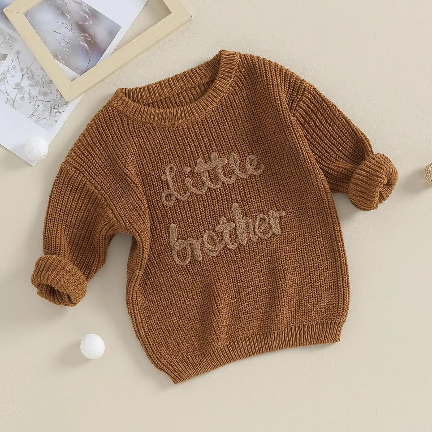 Big Brother Little Brother Matching Sweaters Baby Boy Letter Embroidery Crew Neck Long Sleeve Knitted Pullovers