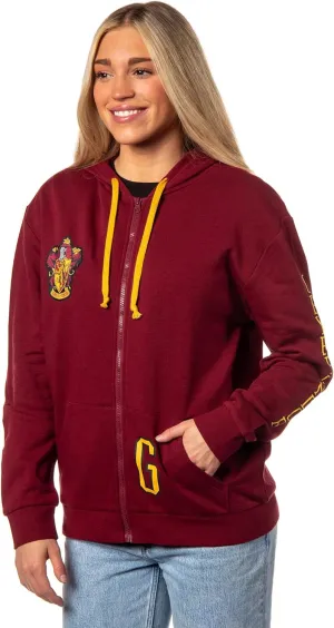 Bioworld Harry Potter Womens Hogwarts Alumni House Crest Lightweight Zip-Up Hoodie