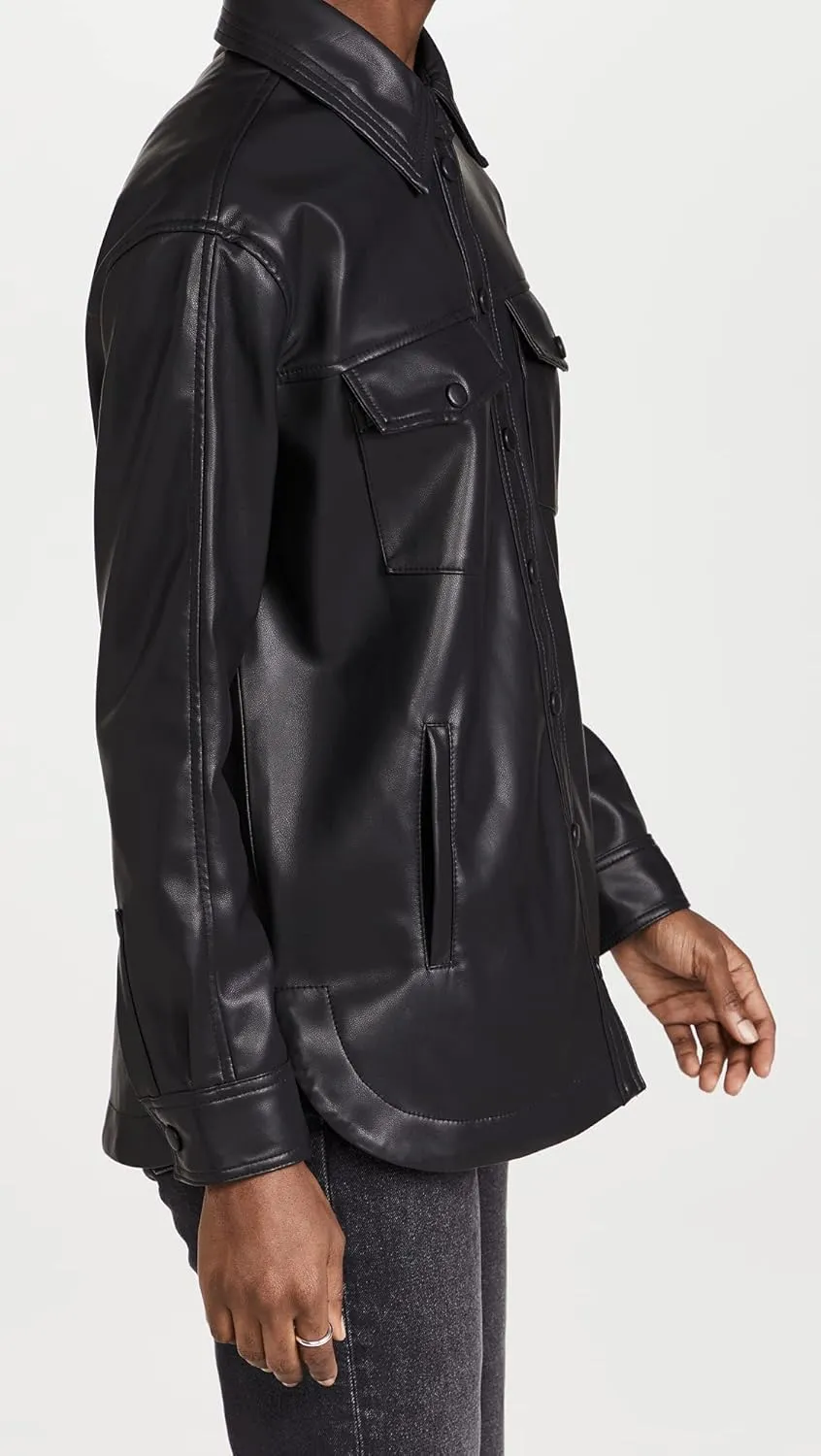 [BLANKNYC] Womens Women's Black Vegan Leather Shirt Jacket