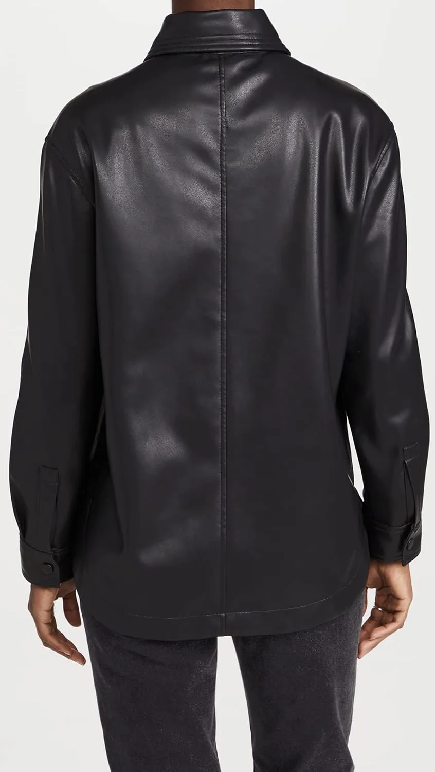 [BLANKNYC] Womens Women's Black Vegan Leather Shirt Jacket