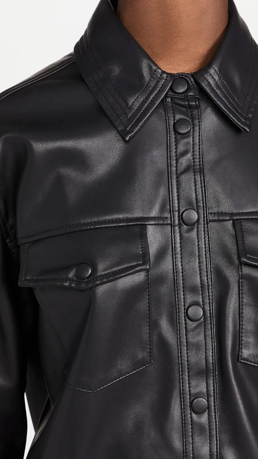 [BLANKNYC] Womens Women's Black Vegan Leather Shirt Jacket