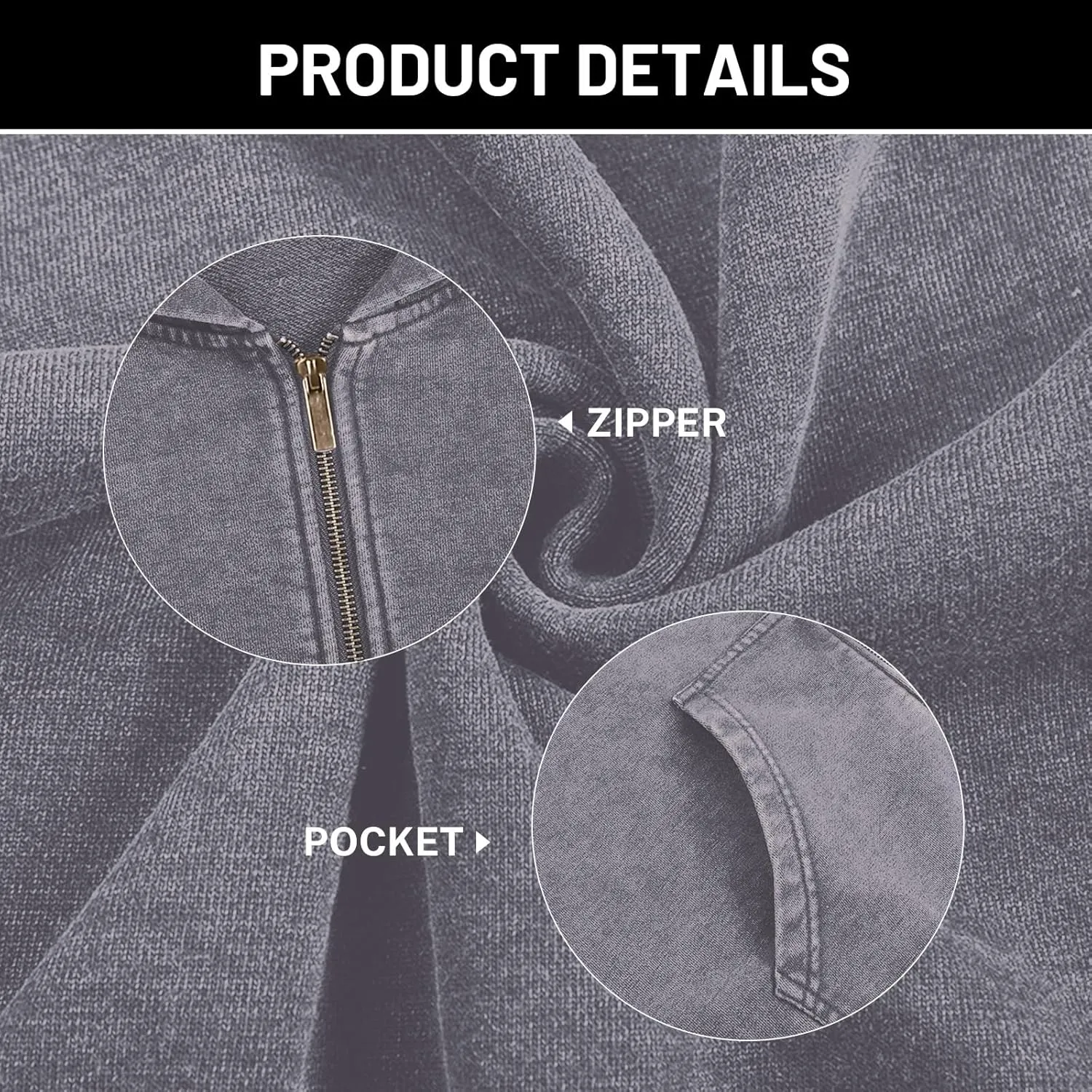 Bobeutou Mens Zip Up Acid Wash Hoodie Vintage Oversized Casual Fall Jacket Cotton Hooded Sweatshirts with Pockets Streetwear