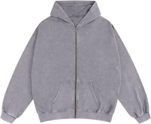 Bobeutou Mens Zip Up Acid Wash Hoodie Vintage Oversized Casual Fall Jacket Cotton Hooded Sweatshirts with Pockets Streetwear