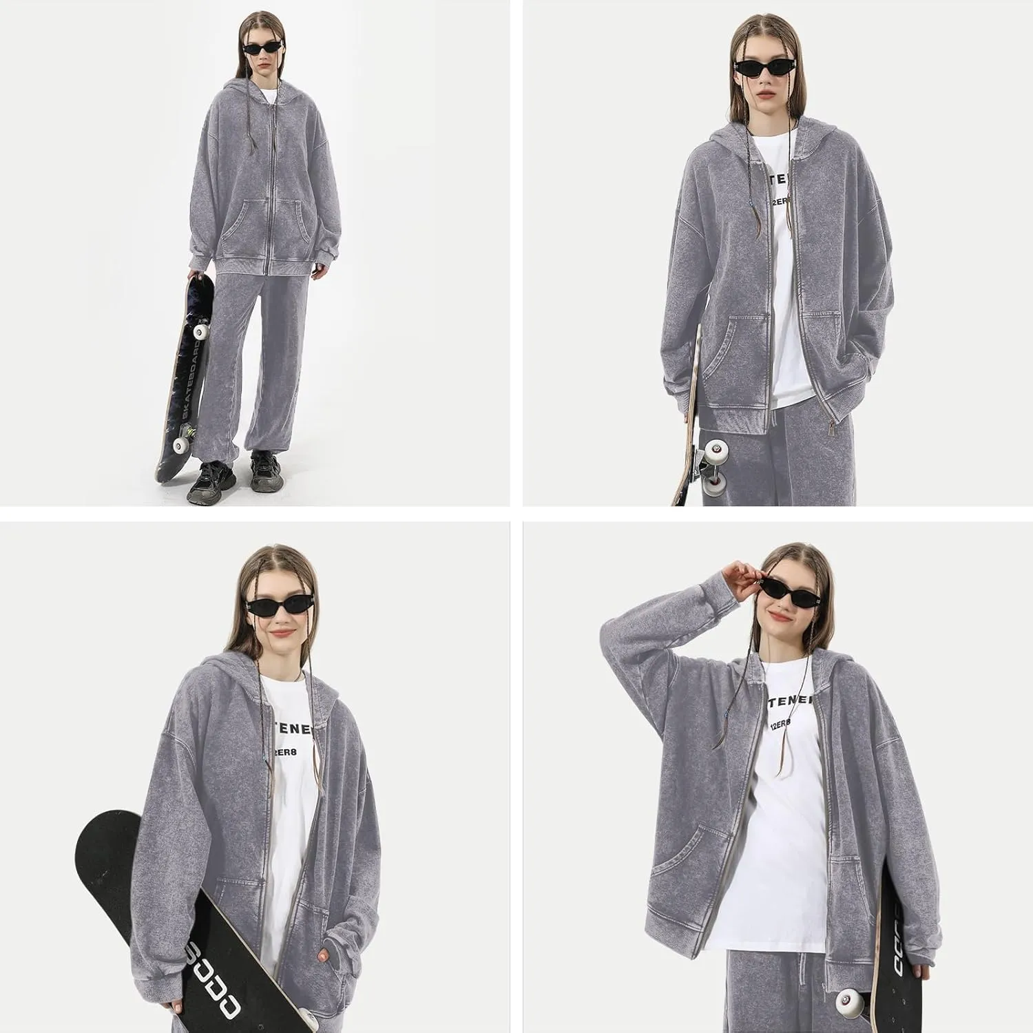 Bobeutou Mens Zip Up Acid Wash Hoodie Vintage Oversized Casual Fall Jacket Cotton Hooded Sweatshirts with Pockets Streetwear