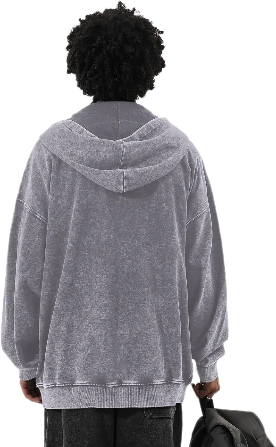 Bobeutou Mens Zip Up Acid Wash Hoodie Vintage Oversized Casual Fall Jacket Cotton Hooded Sweatshirts with Pockets Streetwear