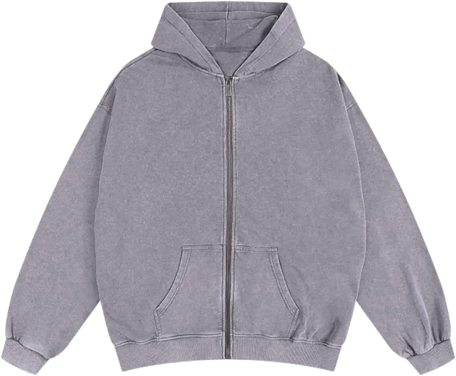 Bobeutou Mens Zip Up Acid Wash Hoodie Vintage Oversized Casual Fall Jacket Cotton Hooded Sweatshirts with Pockets Streetwear