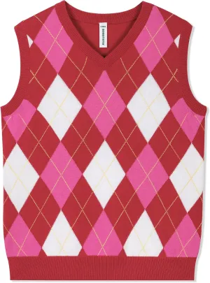 BOBOYOYO Boys Argyle Sweater Vest 100% Cotton V-Neck Vest Kids Uniform Sleeveless Sweaters for Children 5-12Y