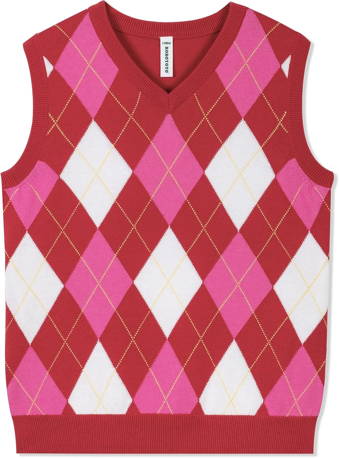 BOBOYOYO Boys Argyle Sweater Vest 100% Cotton V-Neck Vest Kids Uniform Sleeveless Sweaters for Children 5-12Y