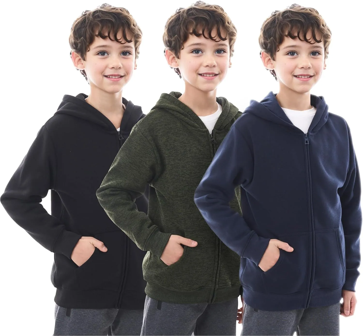 Boys Athletic Hoodie Sweatshirt, 3 Pk Fleece Long Sleeve Kids Pullover Hoodies boy&girl Size 6-20
