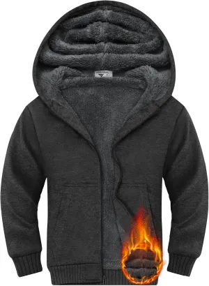 Boys Fleece Jacket Sherpa Lined Zip Up Hoodie Casual Long Sleeve Sweatshirt Warm Jacket 6-15Years (Girls/Kids)