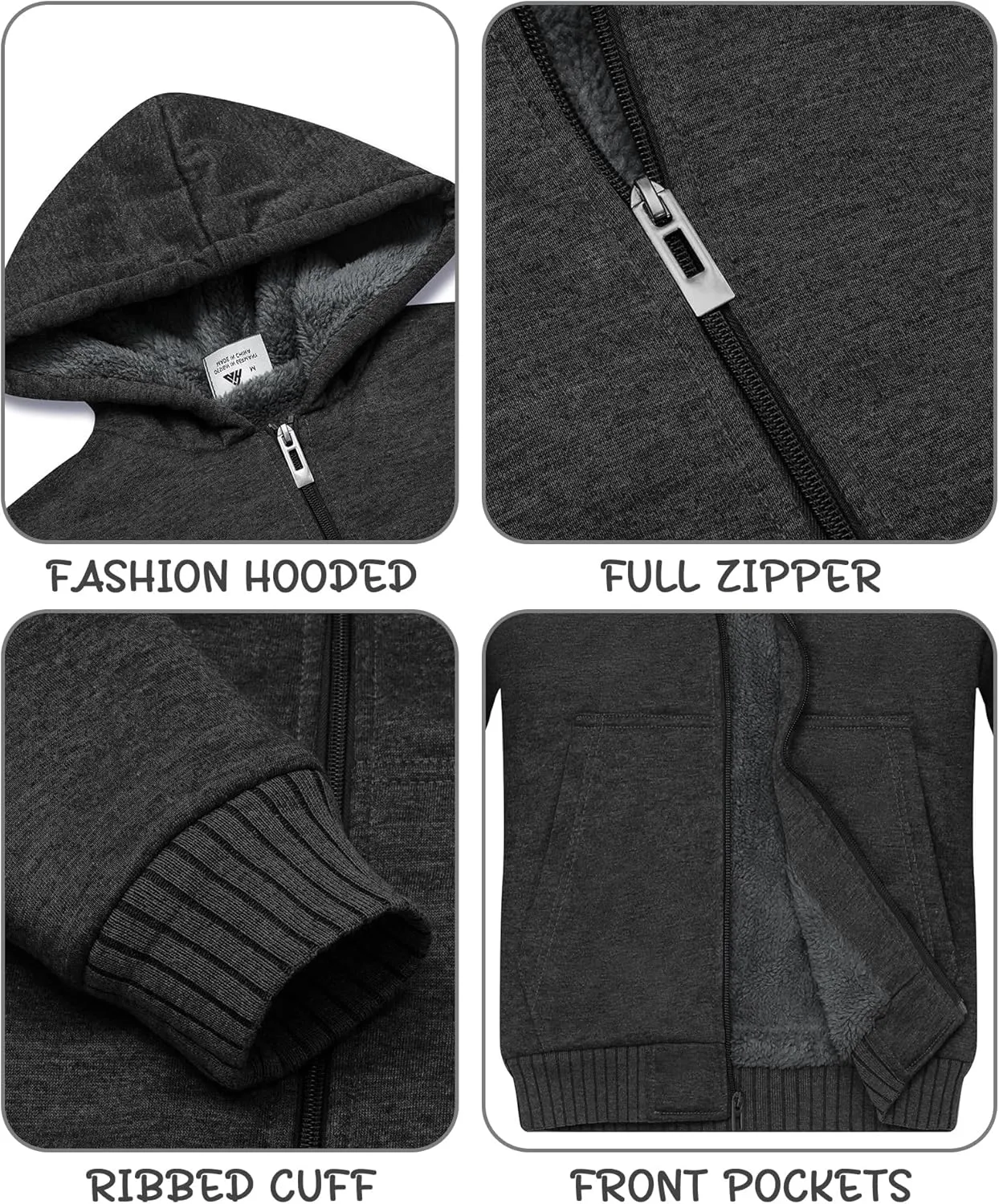 Boys Fleece Jacket Sherpa Lined Zip Up Hoodie Casual Long Sleeve Sweatshirt Warm Jacket 6-15Years (Girls/Kids)