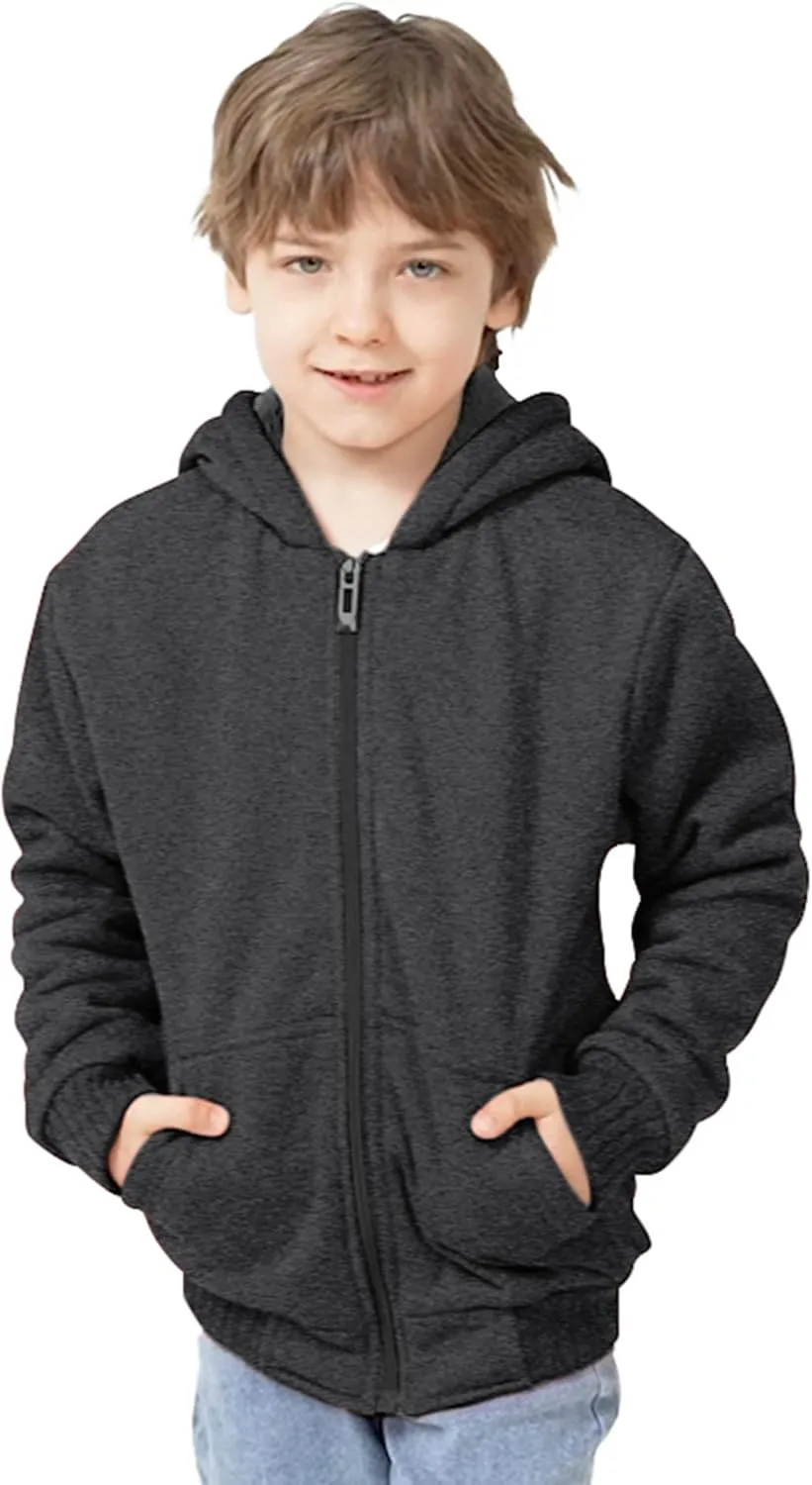 Boys Fleece Jacket Sherpa Lined Zip Up Hoodie Casual Long Sleeve Sweatshirt Warm Jacket 6-15Years (Girls/Kids)