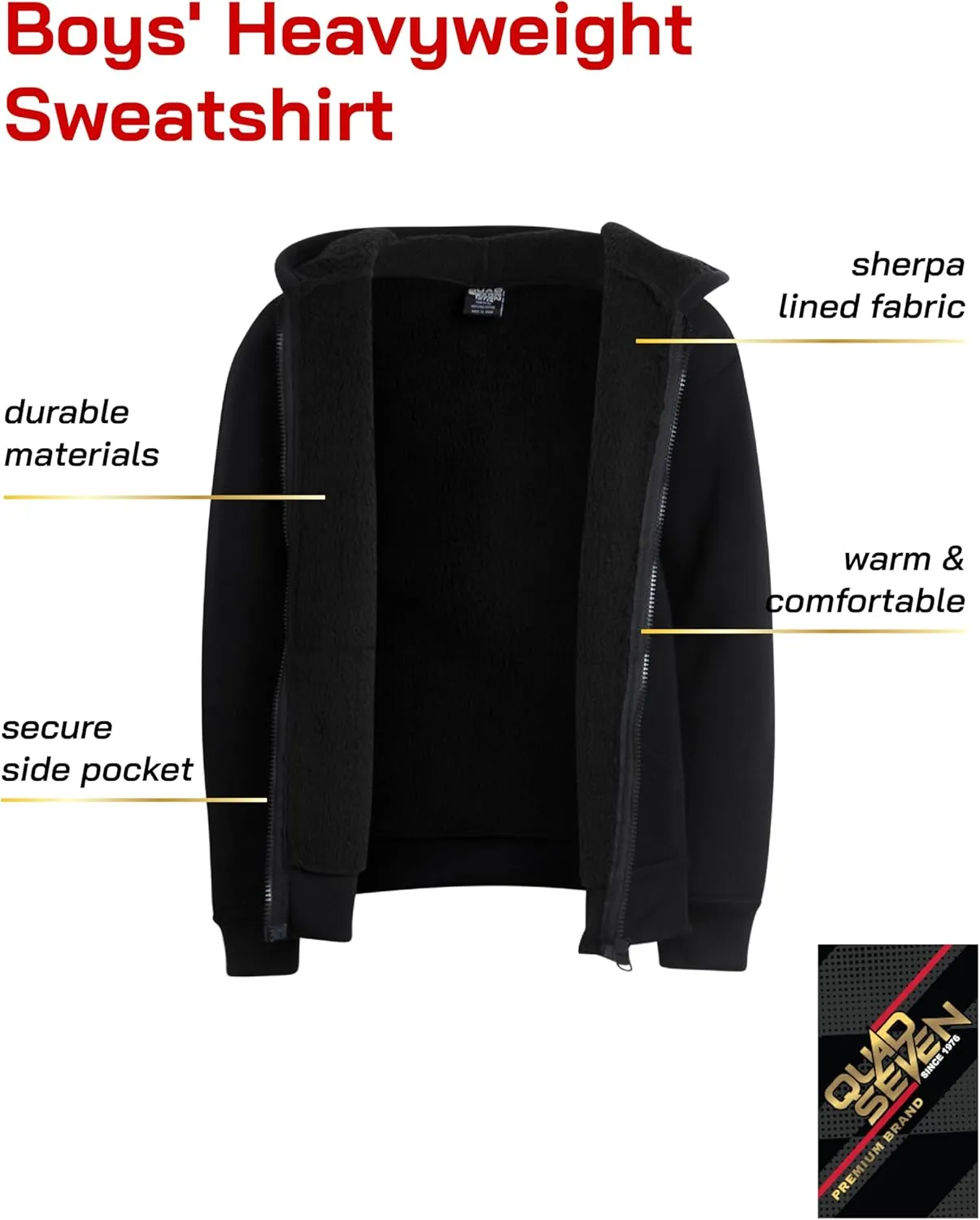 Boys Sweatshirt  Heavyweight Sherpa Fleece Lined Zip Hoodie Sweatshirt  Winter Sweatshirt Jacket for Boys (8-18)
