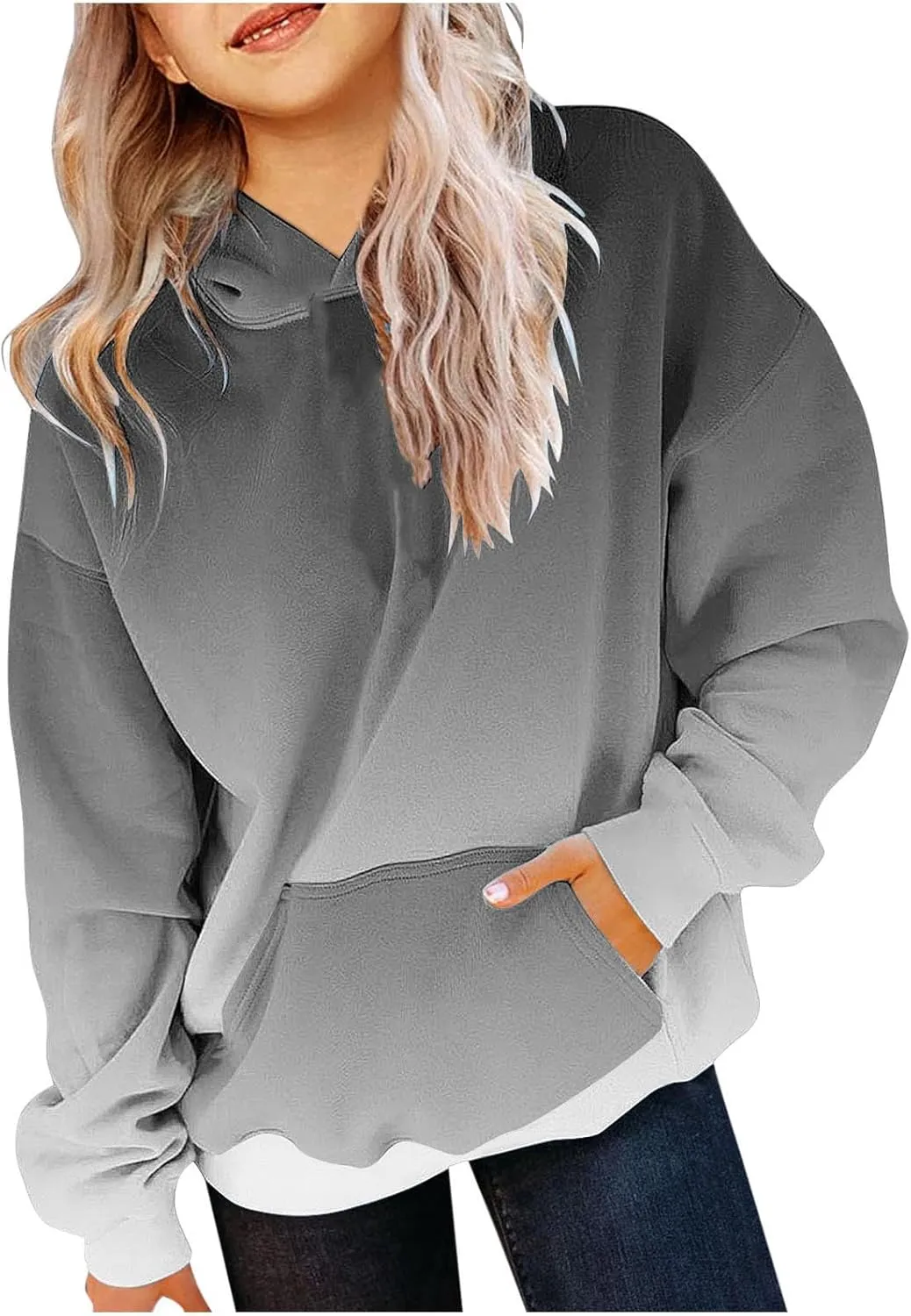 BTDECLAR Hoodies for Teen Girls Hooded Sweatshirt Fleece Cute Oversized Pullover Tops Gradient Preppy Clothes Size 10 12