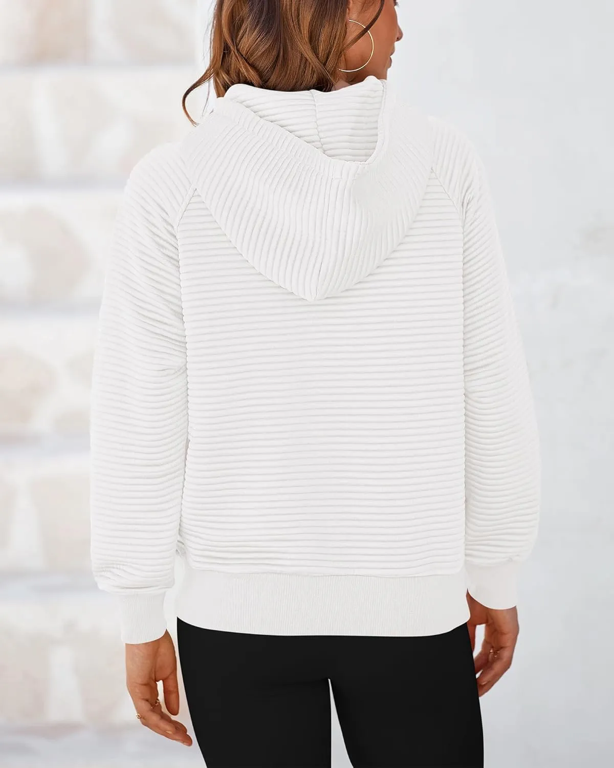 BTFBM Womens 2024 Fall Fashion Casual Hoodies Quarter Zip Sweatshirts Casual Long Sleeve V Neck Solid Pullover Tops