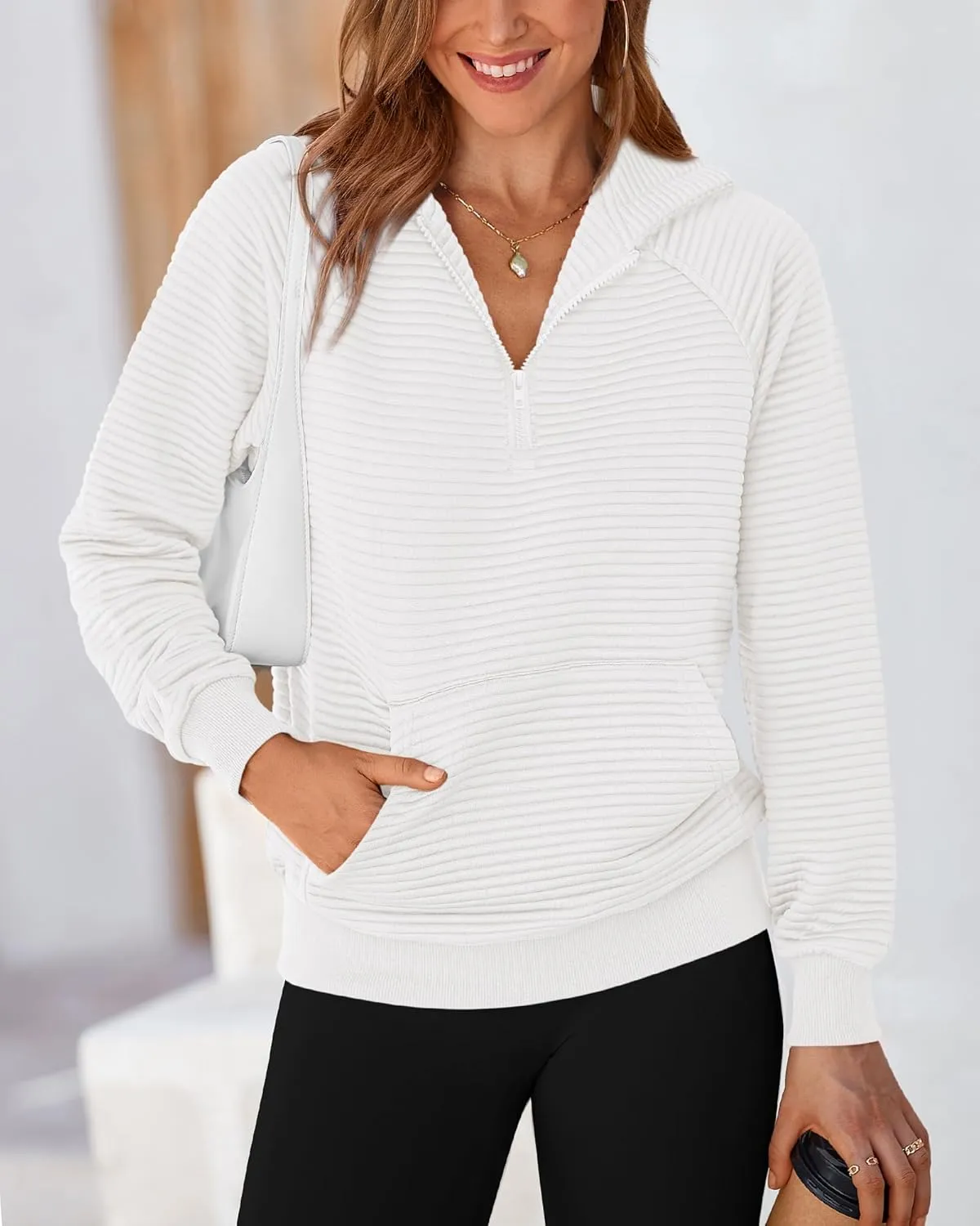 BTFBM Womens 2024 Fall Fashion Casual Hoodies Quarter Zip Sweatshirts Casual Long Sleeve V Neck Solid Pullover Tops