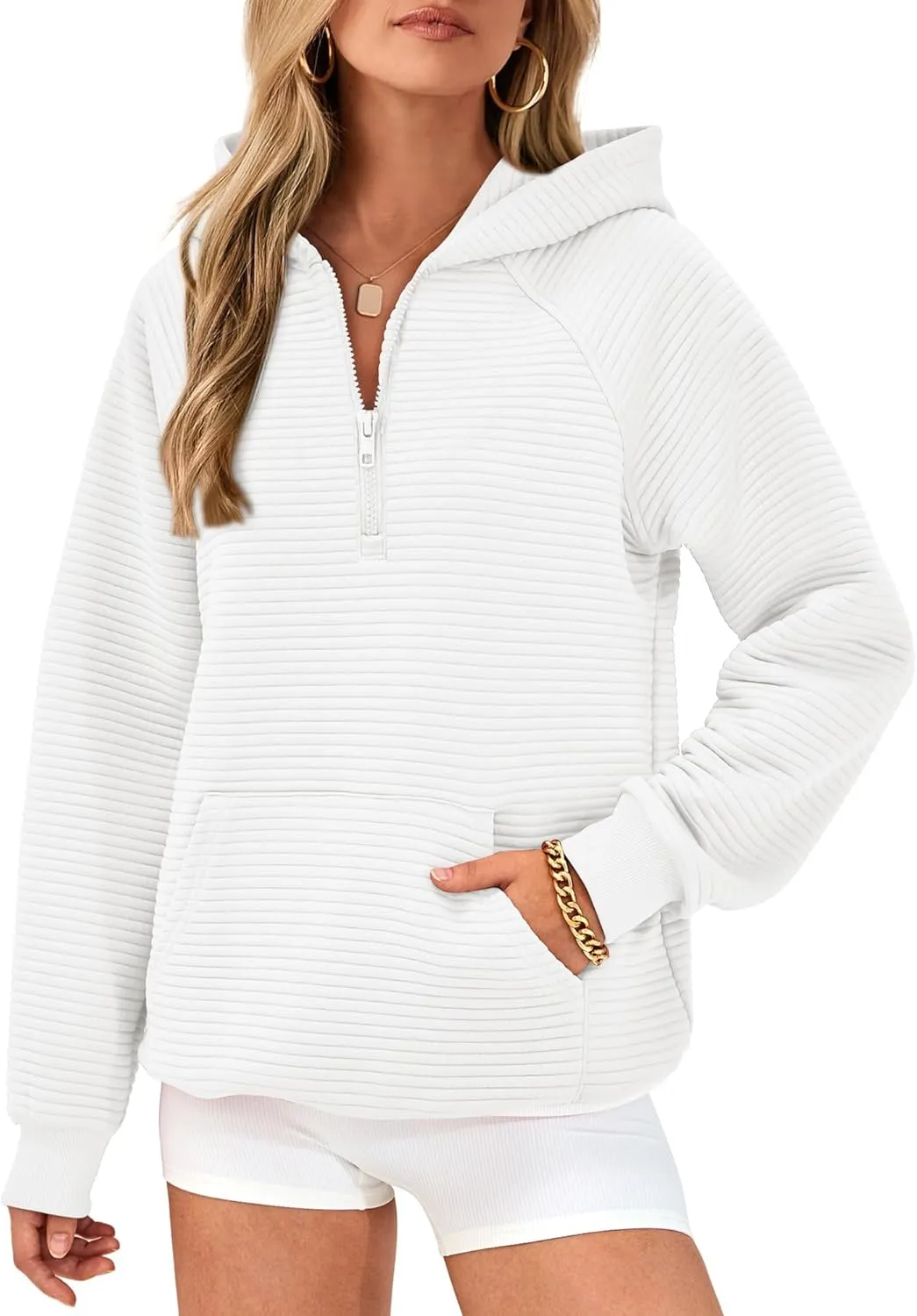 BTFBM Womens 2024 Fall Fashion Casual Hoodies Quarter Zip Sweatshirts Casual Long Sleeve V Neck Solid Pullover Tops