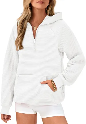 BTFBM Womens 2024 Fall Fashion Casual Hoodies Quarter Zip Sweatshirts Casual Long Sleeve V Neck Solid Pullover Tops