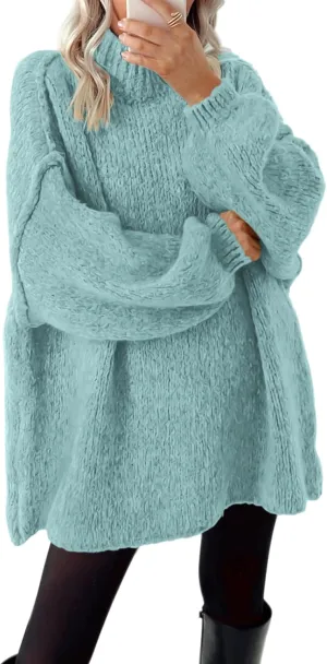 BTFBM Women's Long Pullover Sweaters 2025 Fall Winter Mock Neck Long Sleeve Thick Oversized Casual Knitted Jumper Tops