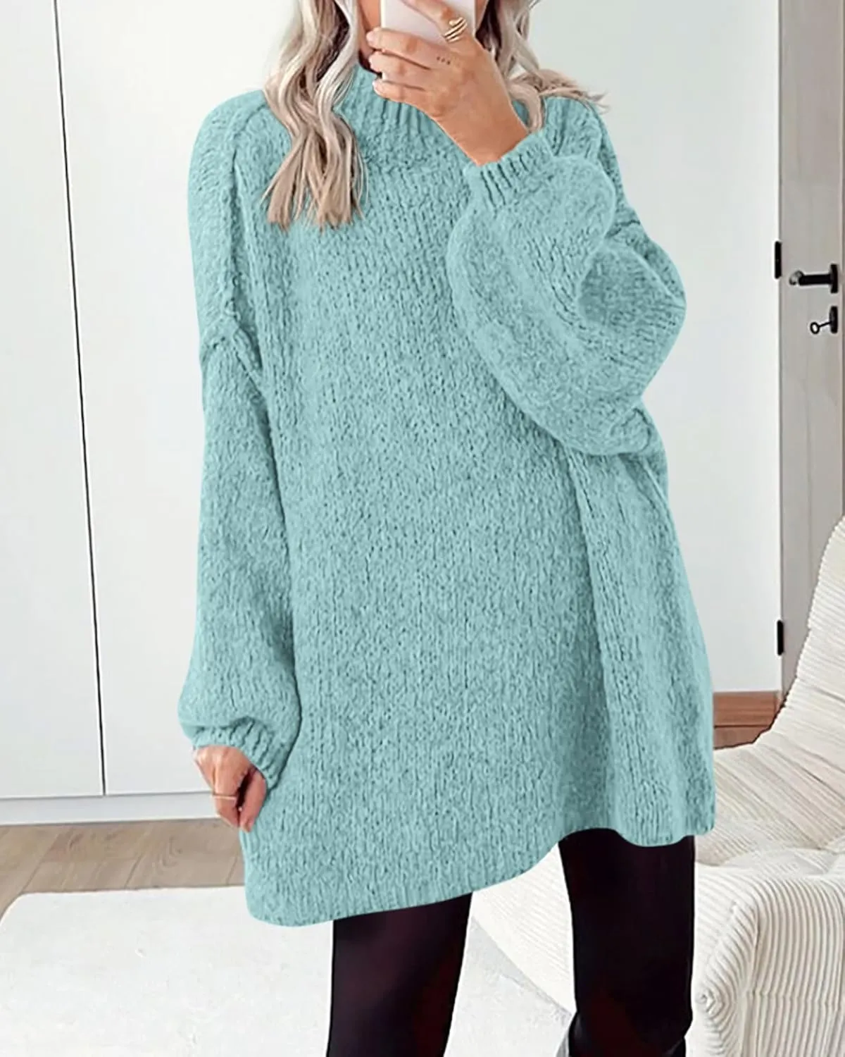 BTFBM Women's Long Pullover Sweaters 2025 Fall Winter Mock Neck Long Sleeve Thick Oversized Casual Knitted Jumper Tops